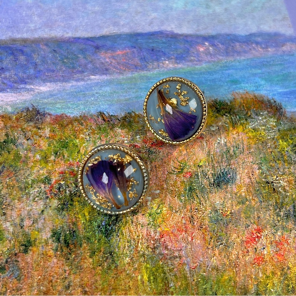 Purple and Gold Floral Earrings